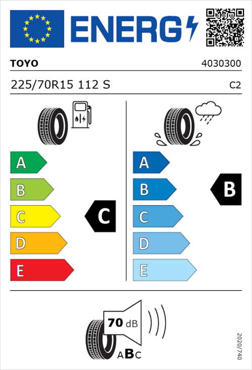 Tyre Label for Toyo Neva 225/70R15 112S